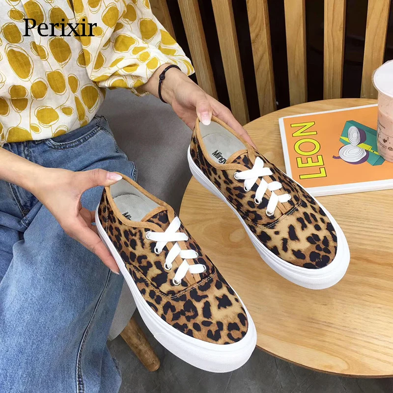 

Perixir Summer New Style Leopard Canvas Shoes Women 2020 All-Match Casual Lace-Up Cloth Shoes Women Shoes