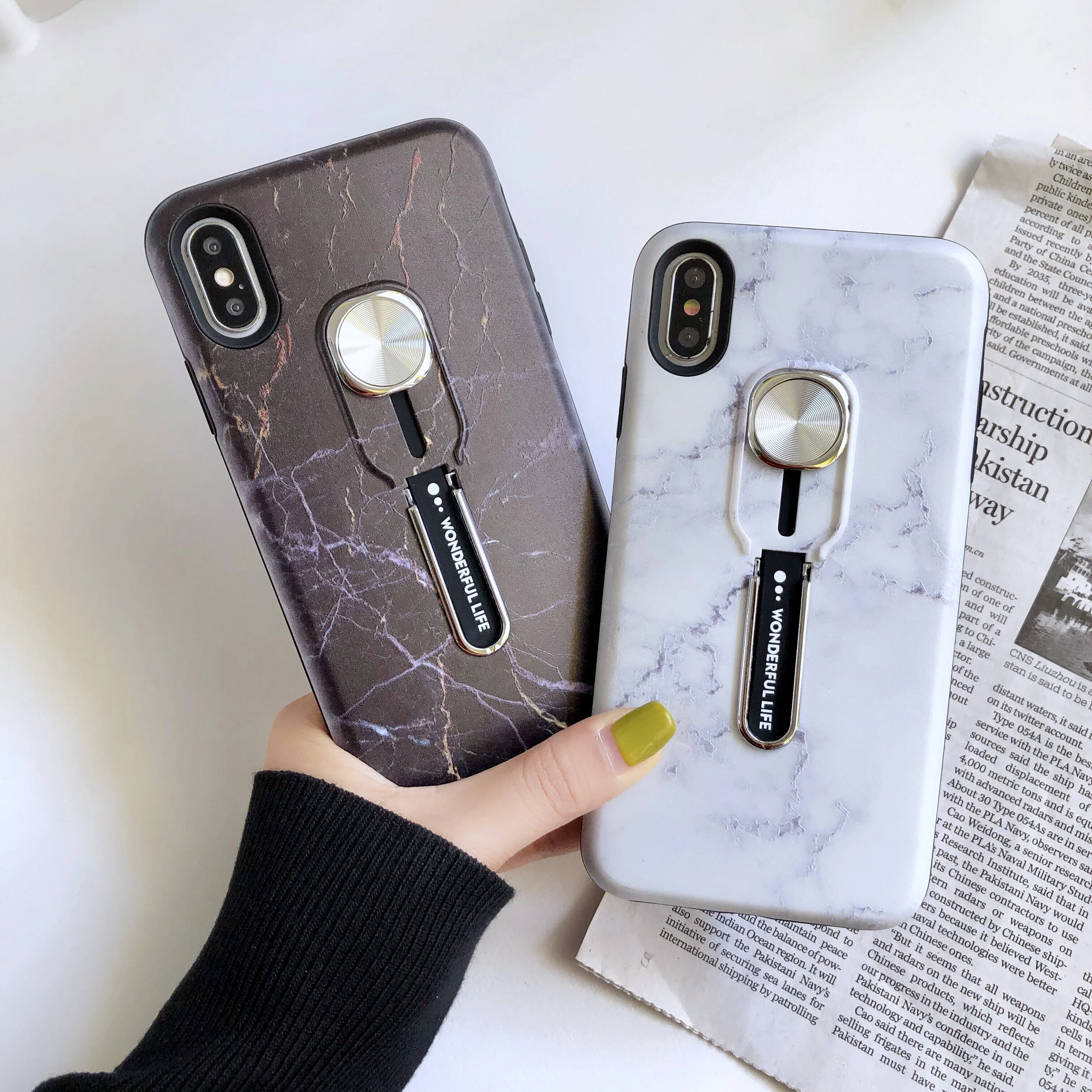 

Fashion Marble Car Magnetic Case For iPhone 11 11 Pr 2019 Hide Ring Stand Holder Phone Cases For iPhone 8 7 6 6s Plus Back Cover