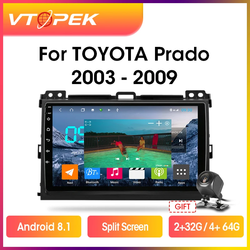Автомагнитола Vtopek, мультимедийный плеер 2 din с GPS навигацией, 4G + Wifi, Android 8,1, для Toyota Prado 3 J120 2003 2009|Мультимедиаплеер для авто|   | АлиЭкспресс