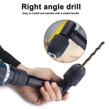 

90 Degree Right Angle Keyless Chuck Impact Drill Adapter Electric Power Cordless Drill Attachment 8mm Hex Shank
