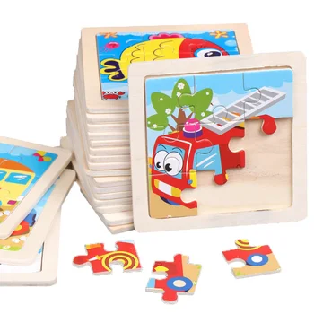 11X11CM Kids Wooden Puzzle Cartoon Animal Traffic Tangram Wood Puzzle Toys Educational Jigsaw Toys for Children GiftS 1