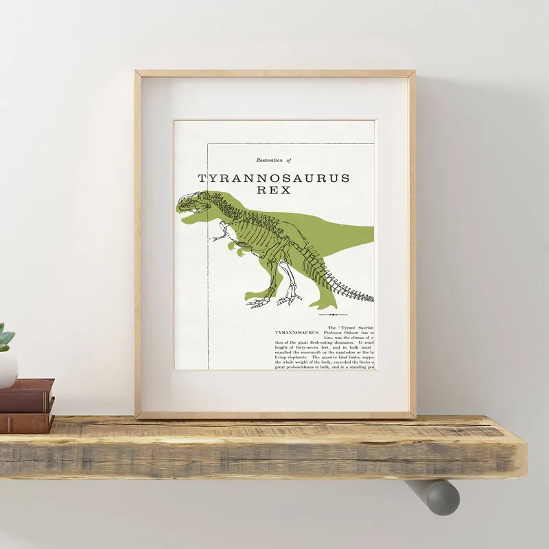 Dinosaur Tyrannosaurus Skeleton Fossil Vintage Art Canvas Painting Nordic Posters And Prints Wall Pictures For Kids Room Decor