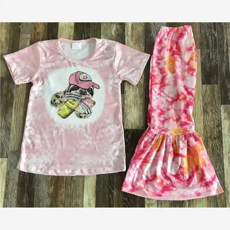 Boutique Hot Cute pink  cow theme Style theme shorts Children Set clothing kid suit