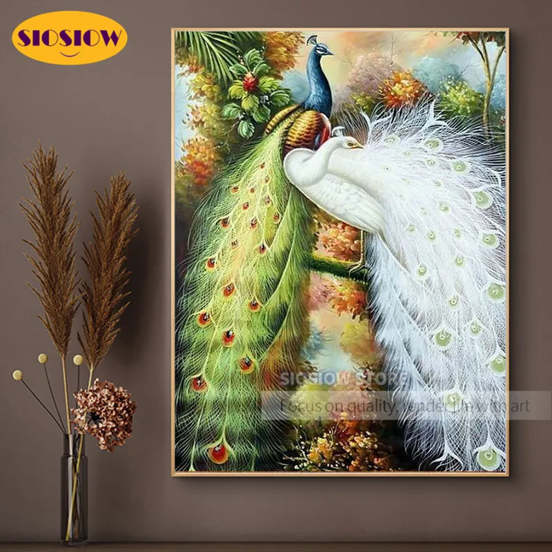 Full Drill 5d Diy Diamond Painting Crystal Blue White Peacock Animals Cross Stitch Kits 3D Chinese Mosaic Embroidery Decor Home | Дом и сад
