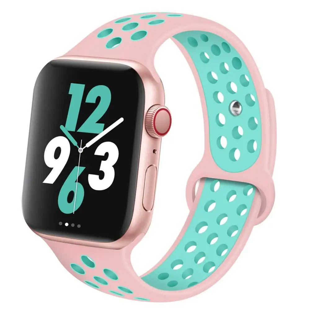 pink green Спортивный силиконовый ремешок для Apple Watch, ремешок для часов Nike, 44 мм, 40 мм, 42 мм, 38 мм, два цвета, сменный ремешок для часов iWatch, серия 5, 4, 3, 2, 1 - Цвет ремешка: pink green