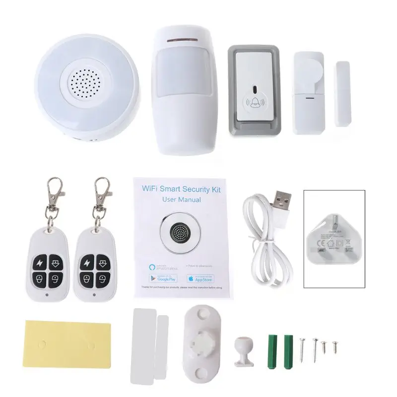 UK Plug Умный дом WiFi охранная сигнализация комплект шлюз дверное окно пассивный инфракрасный датчик обнаружения движения Автоматизация домашняя система безопасности для Alexa Google - Цвет: UK Plug