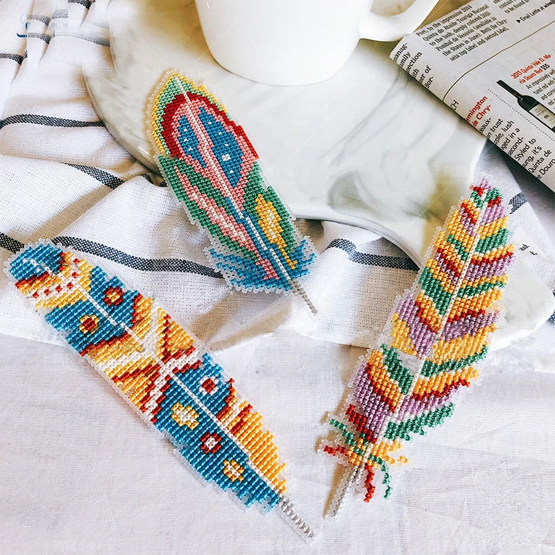 903 Bookmark Feather DIY Craft Stich Cross Stitch Needlework Embroidery Crafts Counted Cross-Stitching Kit NOT PRINTED