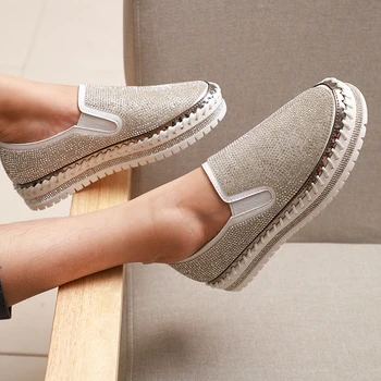 

Rimocy Women Fashion Crystal Flats Round Toe Slip on Loafers Shoes Woman Spring 2020 Comfortable Flat Heel Platform Casual Shoes