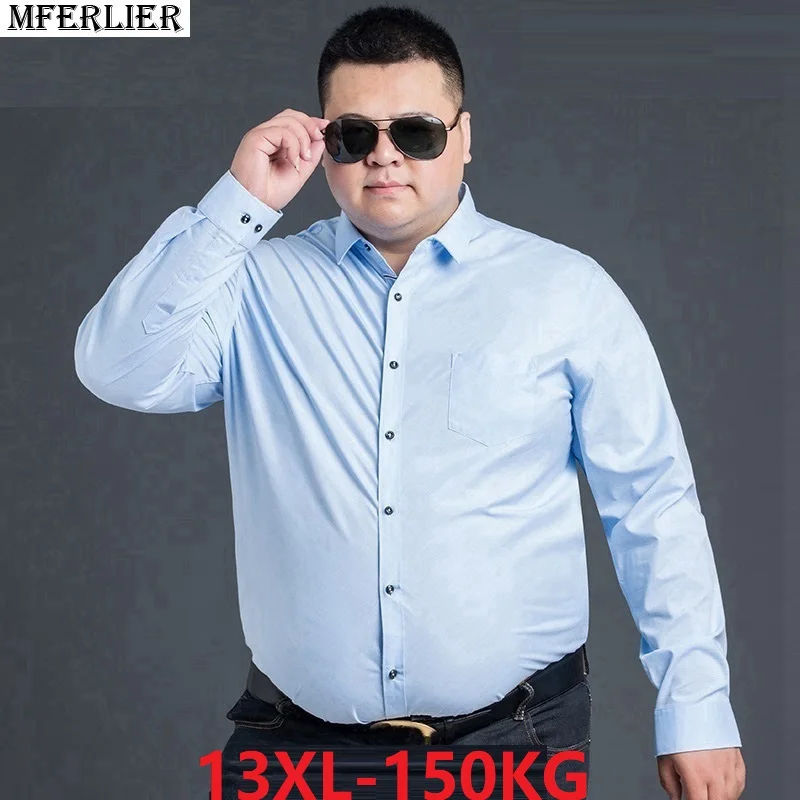 Tanie Wysokiej jakości zima jesień mężczyźni plus rozmiar wielka sukienka koszula z długim rękawem 6XL 8XL 10XL 12XL formalne koszule do biura biznes granatowy