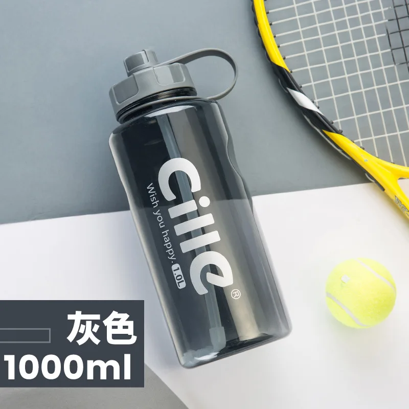 Gray-1000ml Cille бренд 1000 мл BPA бесплатно Спортивная бутылка для воды с соломинкой 1Л 2л 3л пластиковая бутылка для воды - Цвет: Gray-1000ml