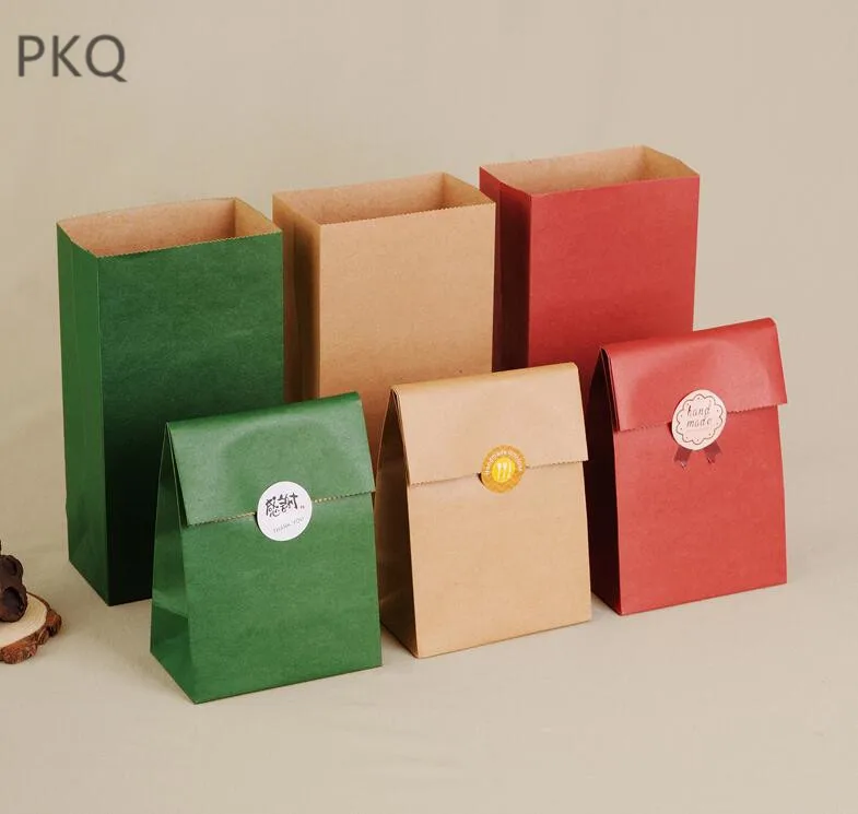 

20PCS 18*7.5*32cm Red/Green/Brown Paper Packaging Pouch Candy Cookies Food Storage Bag Stand Up Kraft Paper Gift Bag