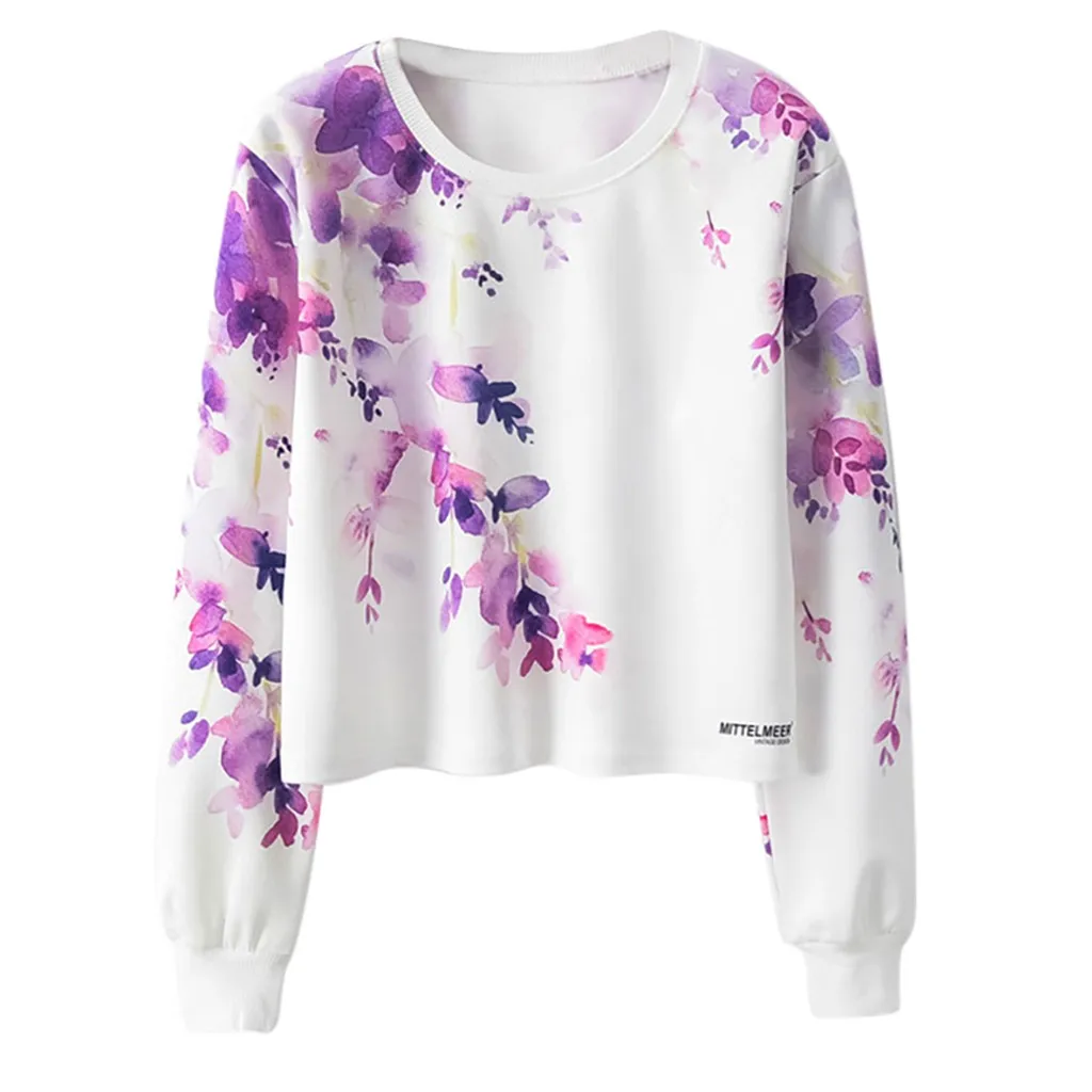 Sweatshirts Autumn Woman Fashion Casual Loose O-Neck Cactus Print Short Sweater Floral 2019 For Womens | Мужская одежда