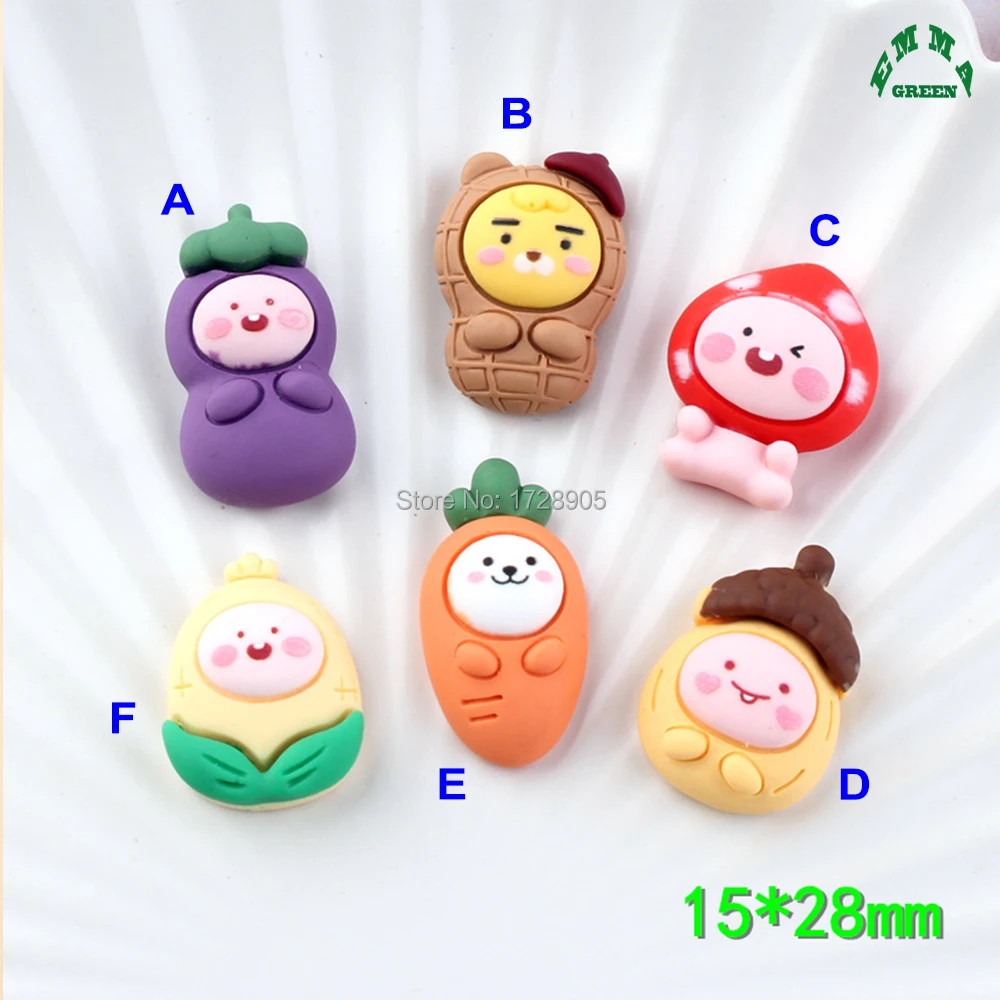 

New Lovely Resin Cabochons For Girls Hair Clips 10pcs cute pastel Cartoon Vegetable Charms for kids Slime Hair Accessories