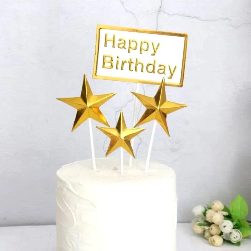 Cake Decoration Phnom Penh Bronze Plug-in Happy Inserts Gold Five-pointed Star Peach Heart Decorative Flag Dessert Table Party B