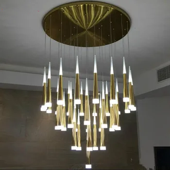 

hanging Aluminum Led cone Light led Bar Gold Chandelier For Dining Room Stair Villa lamparas Hanging Lamp suspended luminaria