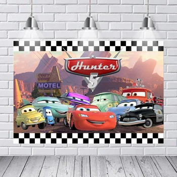 

Photography Backdrops Happy Birthday Party Personalized DIY Red Cars Checkers Mountains Custom Photo Backdrop Background Vinyl