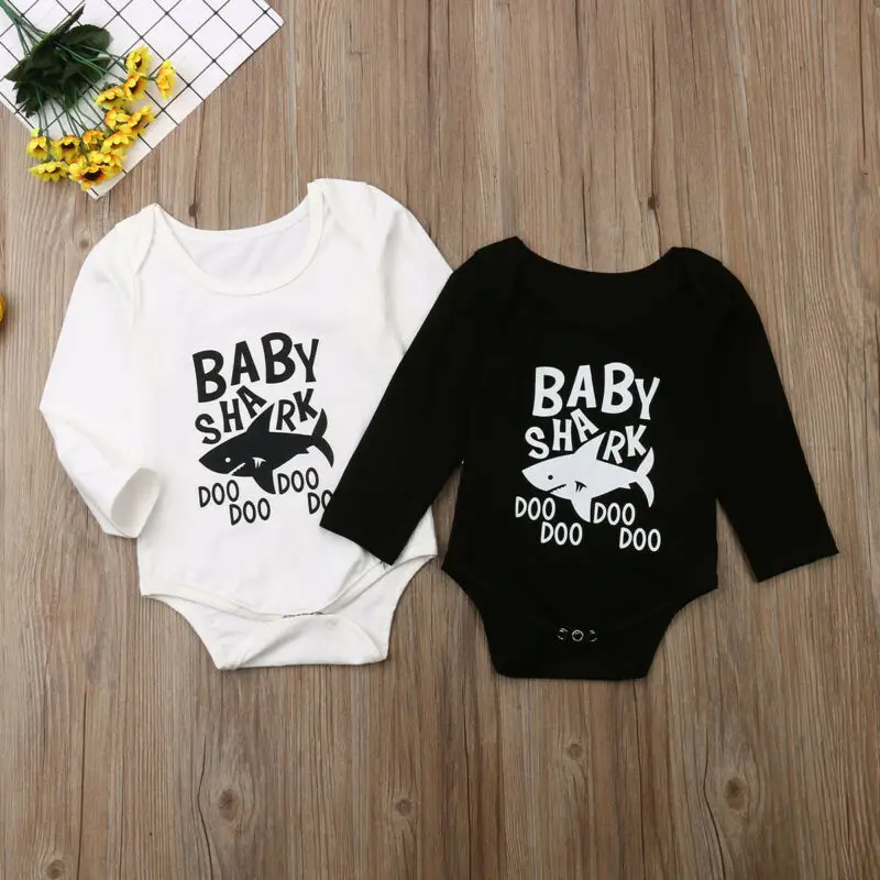 

Newborn Baby Girl Boy Shark Long Sleeve Romper Jumpsuit Pajamas Sleepwear Outfits Clothes