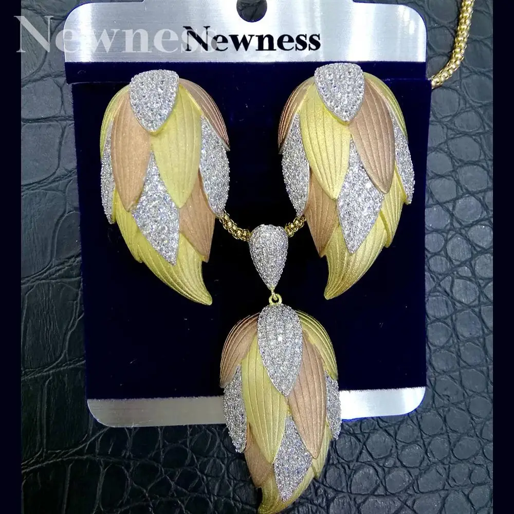 

Newness High Quality Especially Fan 3Tone Copper Women Engagement Wedding Party Bridal Necklace Pendant Earring Fashion Set