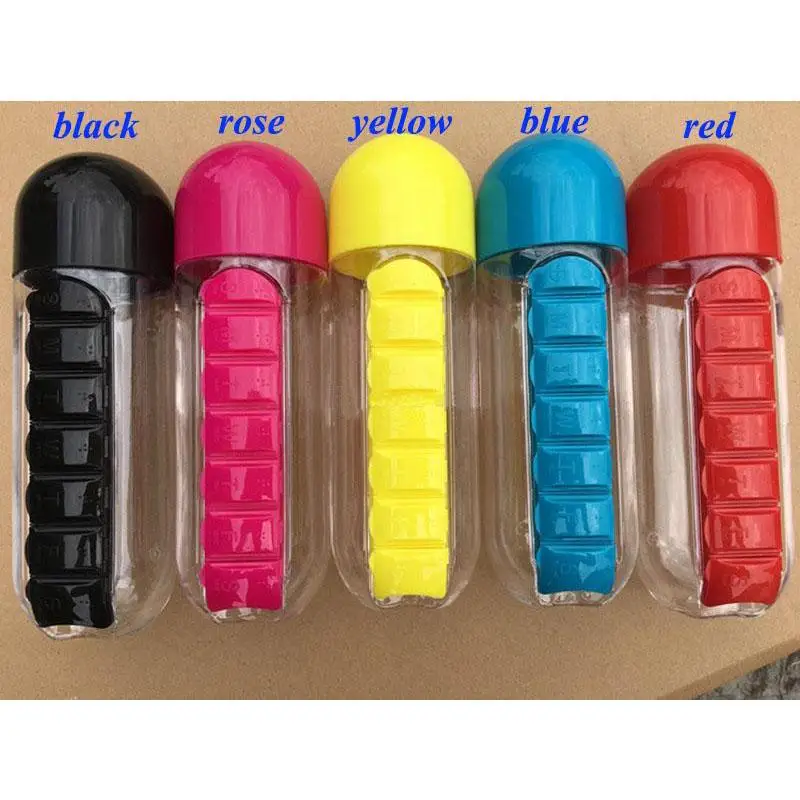 600ml Water Bottles Sports Plastic Mug Combine Daily Pill Boxes Organizer Drinks Bottle Travel Outdoor Drinking Cup Free DHL