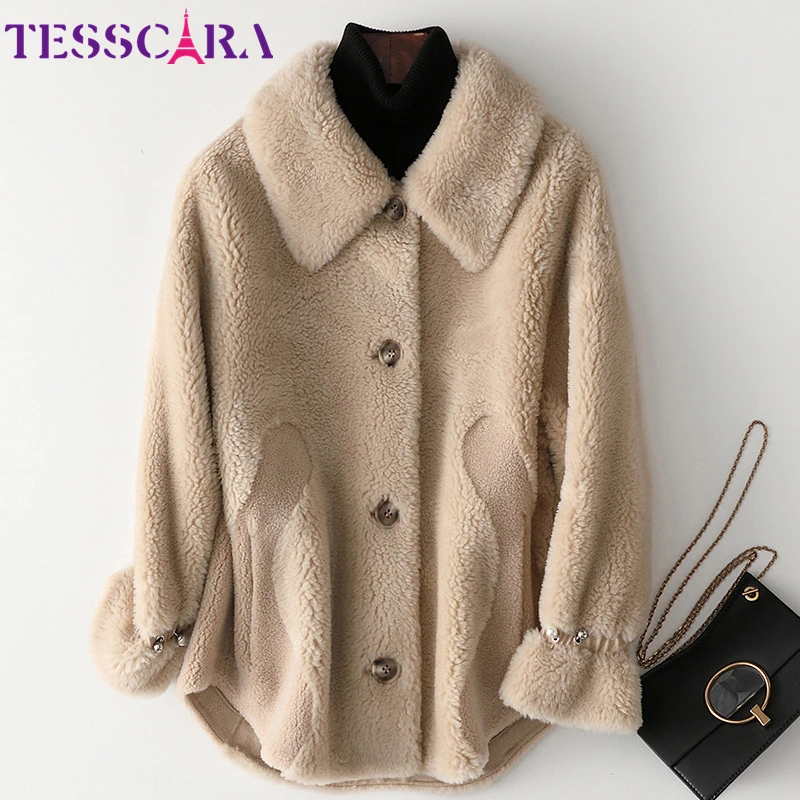 TESSCARA/Женская осенне-зимняя повседневная простая куртка-пальто из шерсти высокого качества, женские кожаные замшевые куртки, верхняя одежда и пальто