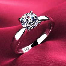 Never Fade 18K White Gold Rings for Women 2.0ct Round Cut Zirconia Diamond Solitaire Ring Wedding Band Engagement Bridal Jewelry