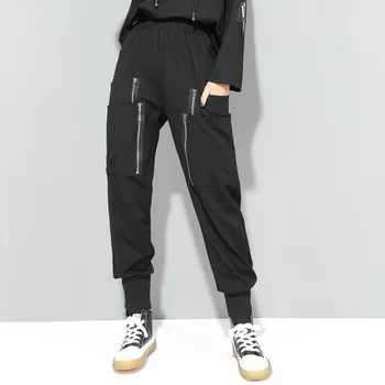 

Autumn and Winter Pants Women Elastic Waist Pocket High Waist Pants Fashion Casual Cargo Pants Women
