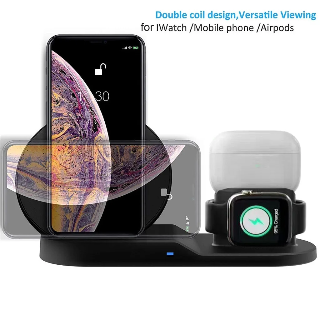 

3in1 Wireless Charger for iphone 11 Watch pad Stand 10W Station for AirPods Pro Charger dock for iPhone X XS Max XR 8 Apple