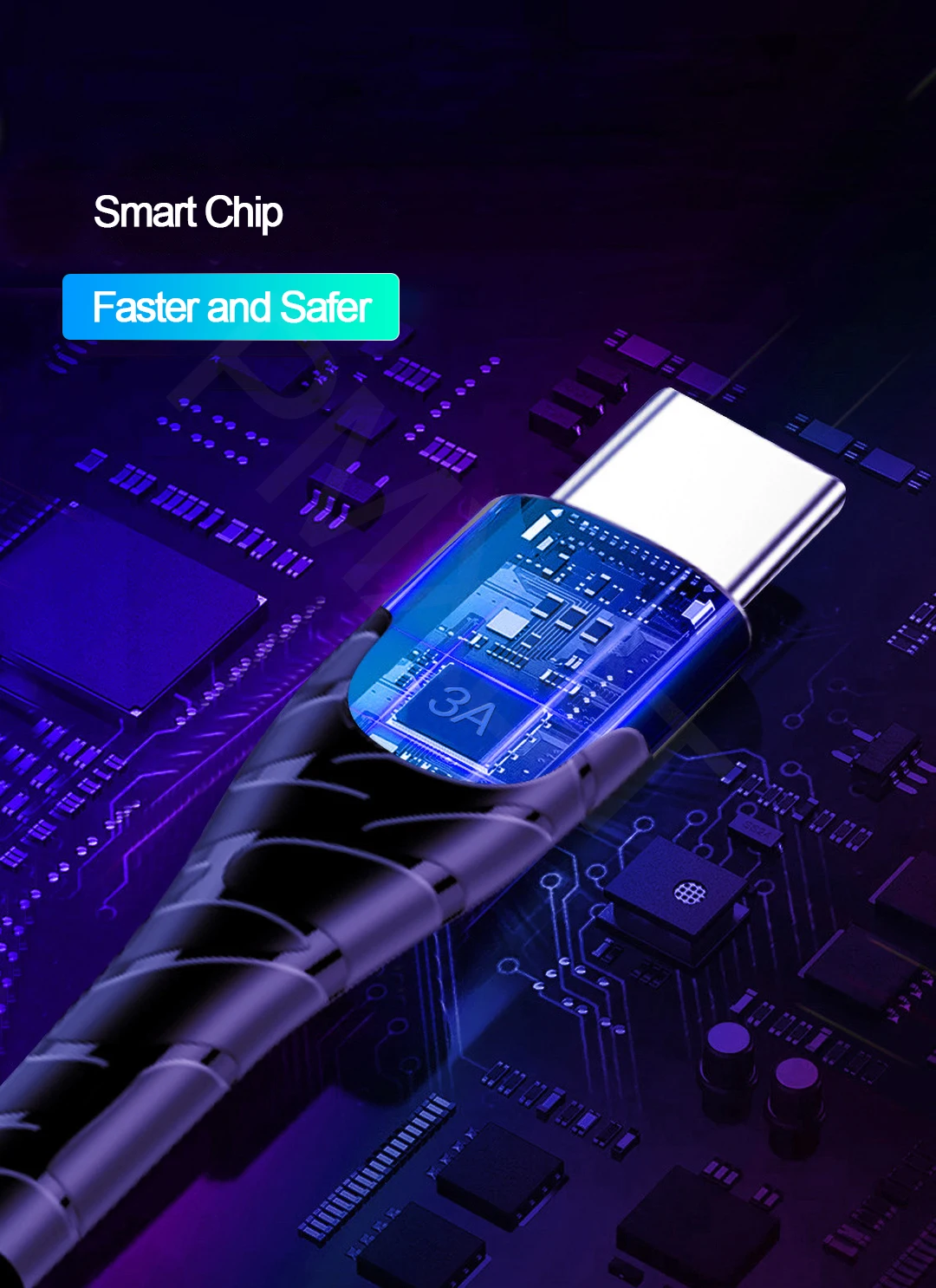 3A светодиодный кабель usb type-C для быстрой зарядки, USB-C светильник, провод для samsung Xiaomi huawei P30, шнур зарядного устройства для мобильных смартфонов USBC
