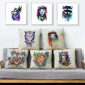 

Colorful Watercolor Animal Lion Tiger Print Throw Pillow Cushion Cover Case Home