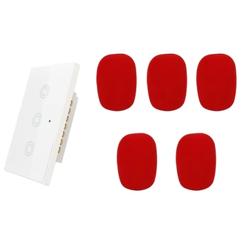 

5Pcs Microphone Foam Microphone Protective Cover & 1x 3Gang Press Switch Remote Control Wifi Wall Light Switch US Plug