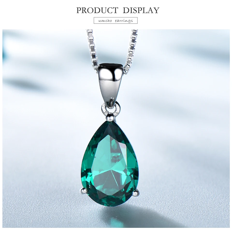 UMCHO &nbsp;Emerald   925 sterling silver necklace for women NUJ058E-1 pc (3)