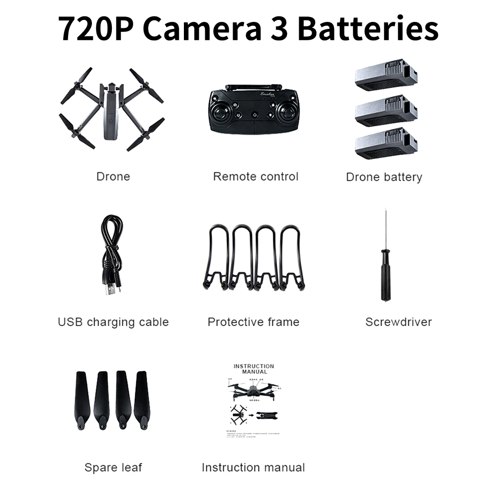720P 3 Batteries GW106 Радиоуправляемый Дрон с камерой 720 P, Wi-Fi, FPV, контроль над высотой, приложение, складной Квадрокоптер, Дрон с дистанционным управлением для начинающих - Цвет: 720P 3 Batteries