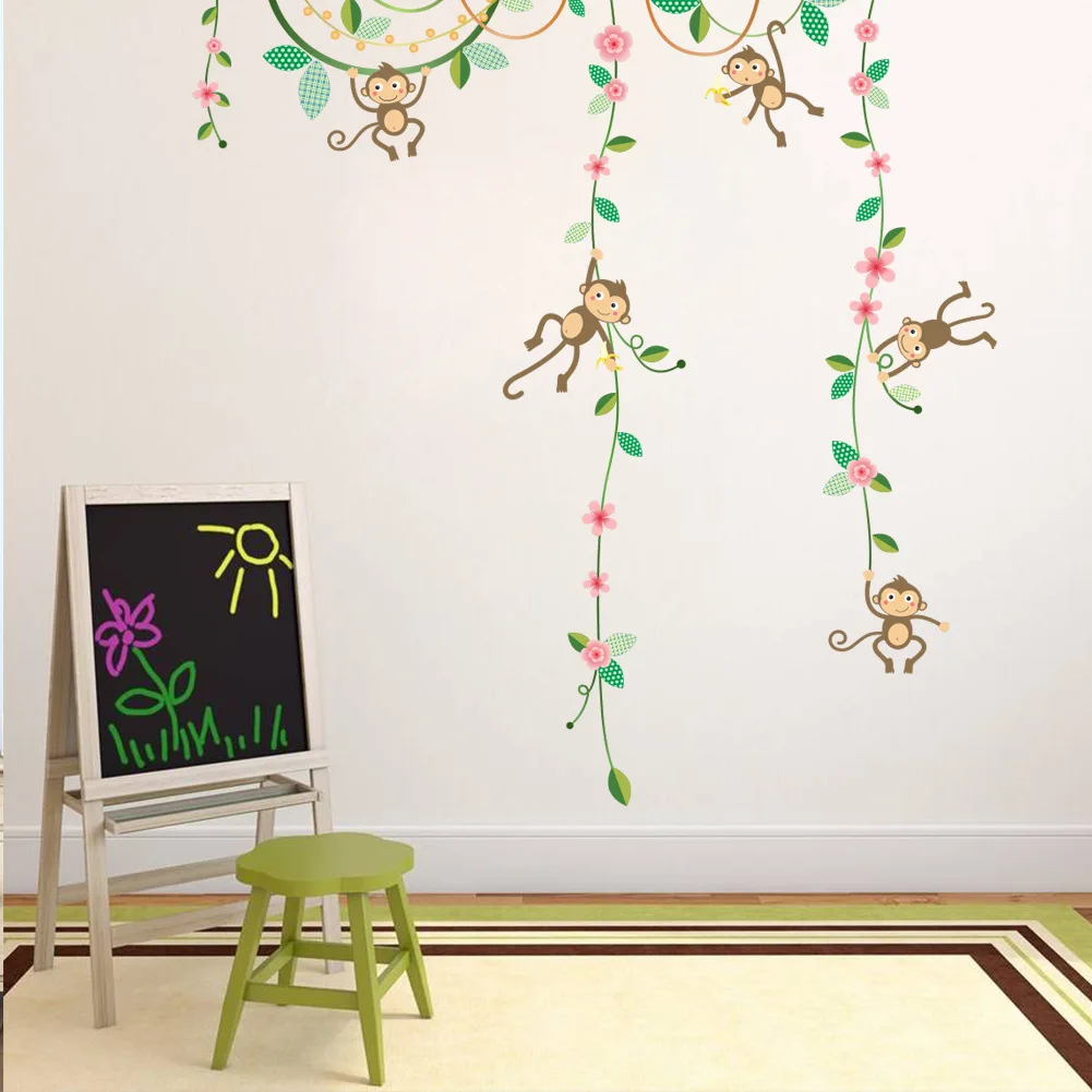 ZY102 AliExpress Hot Selling Monkey Flower Vine CHILDREN'S Room Kindergarten Environment Decorative Decoration Wall Stickers