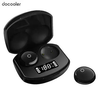 

docooler TWS Bluetooth 5.0 Wireless Headphones Mini Smart Headset Sports Headphones Noise Cancelling with HD Mic Battery Display