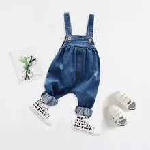 Детские комбинезоны; коллекция года; сезон осень; Новинка; Детские модные джинсовые штаны на подтяжках в Корейском стиле для мальчиков; длинные штаны для малышей