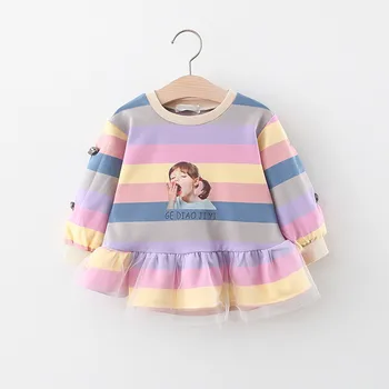 

Girls Dress Baby Cartoon Color Striped Dress Spring and Autumn 2020