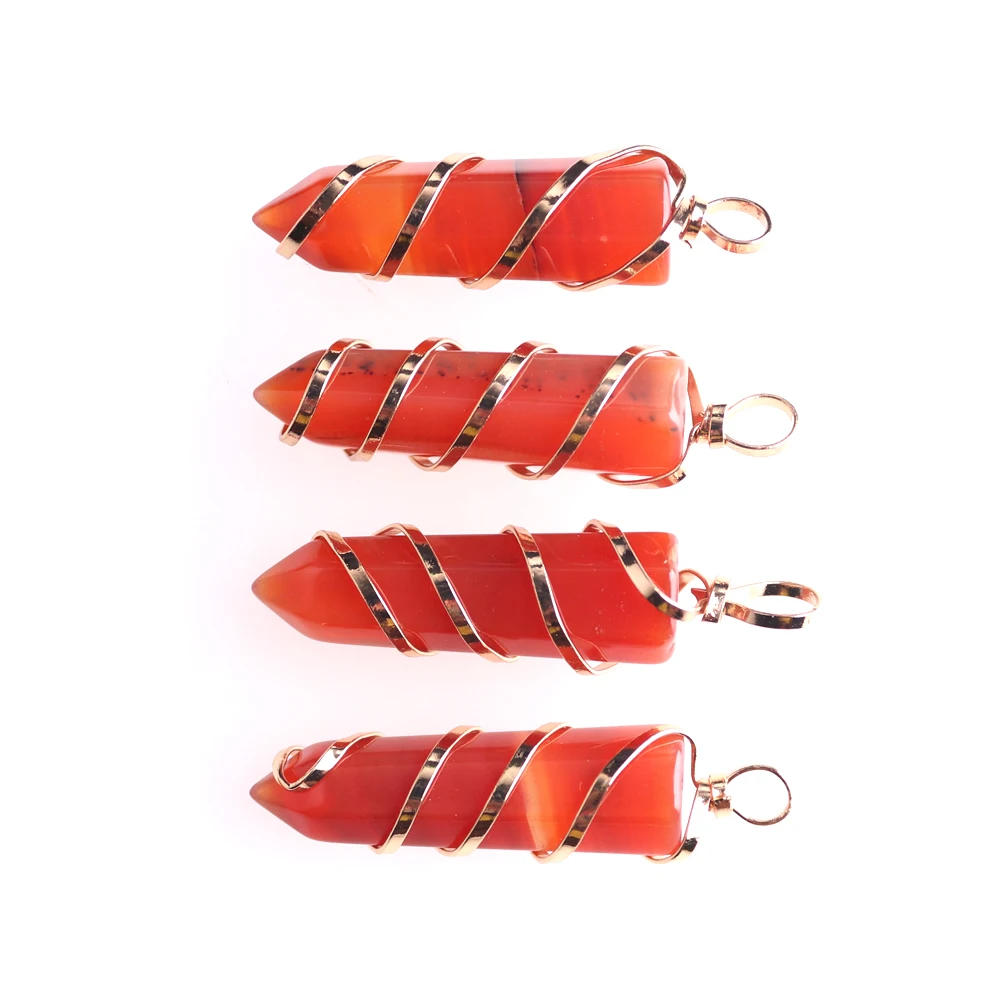 

50pcs/lot High Quality Wrap Carnelian Hexagonal Column Pendant Necklace Natural Stone Healing Necklace Pendant Bulk Wholesales