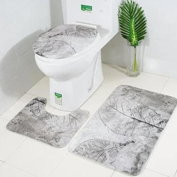 

3pcs/set Classic Printed Bath Mats Rug Non Slip oilet Lid Cover Bathroom Carpet Bathroom Pad Set Supplies