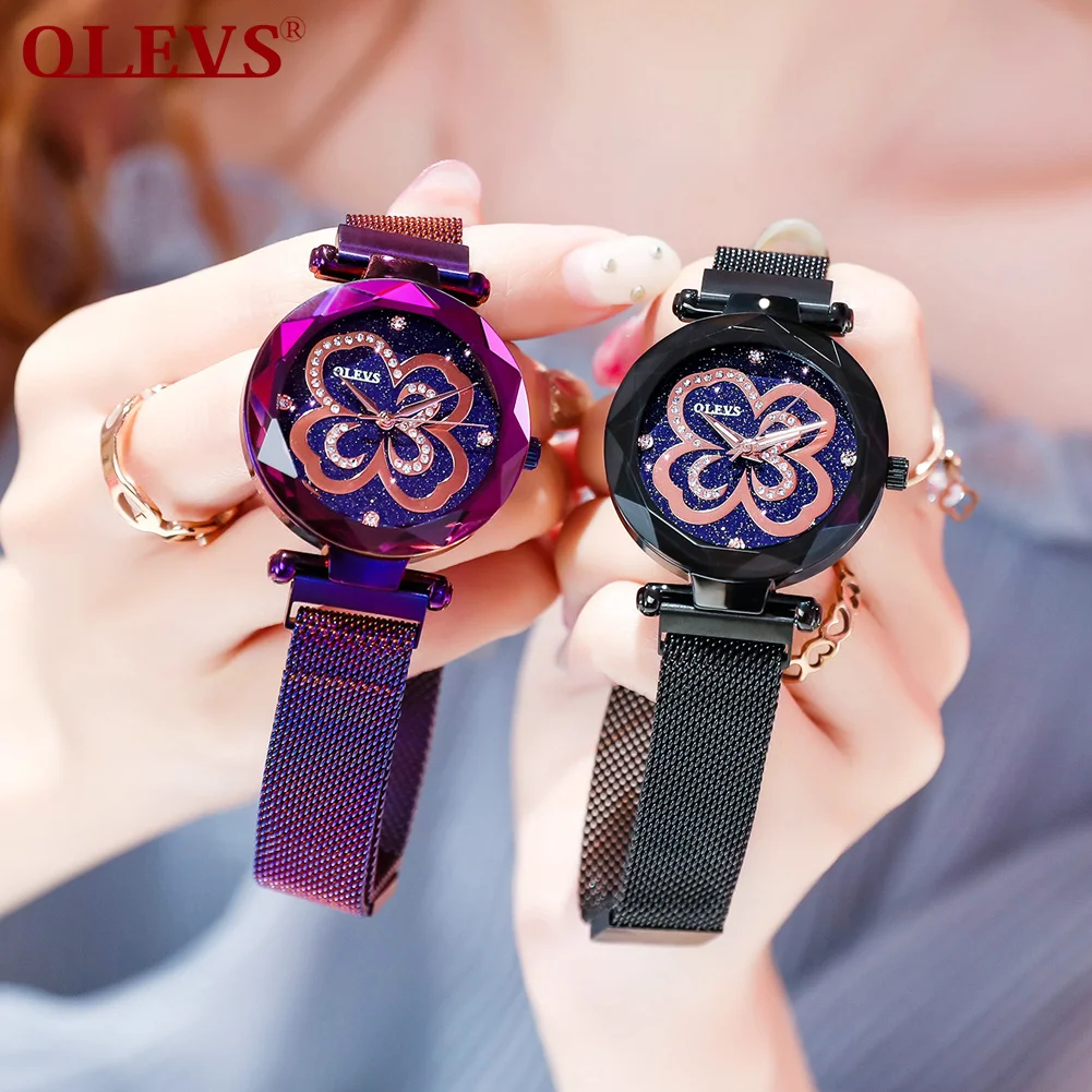 

Luxury Women Watch with Bracelet Sky Dial Clock Rose Gold Quartz Flower Waterproof Wristwatches relogio feminino zegarek damski
