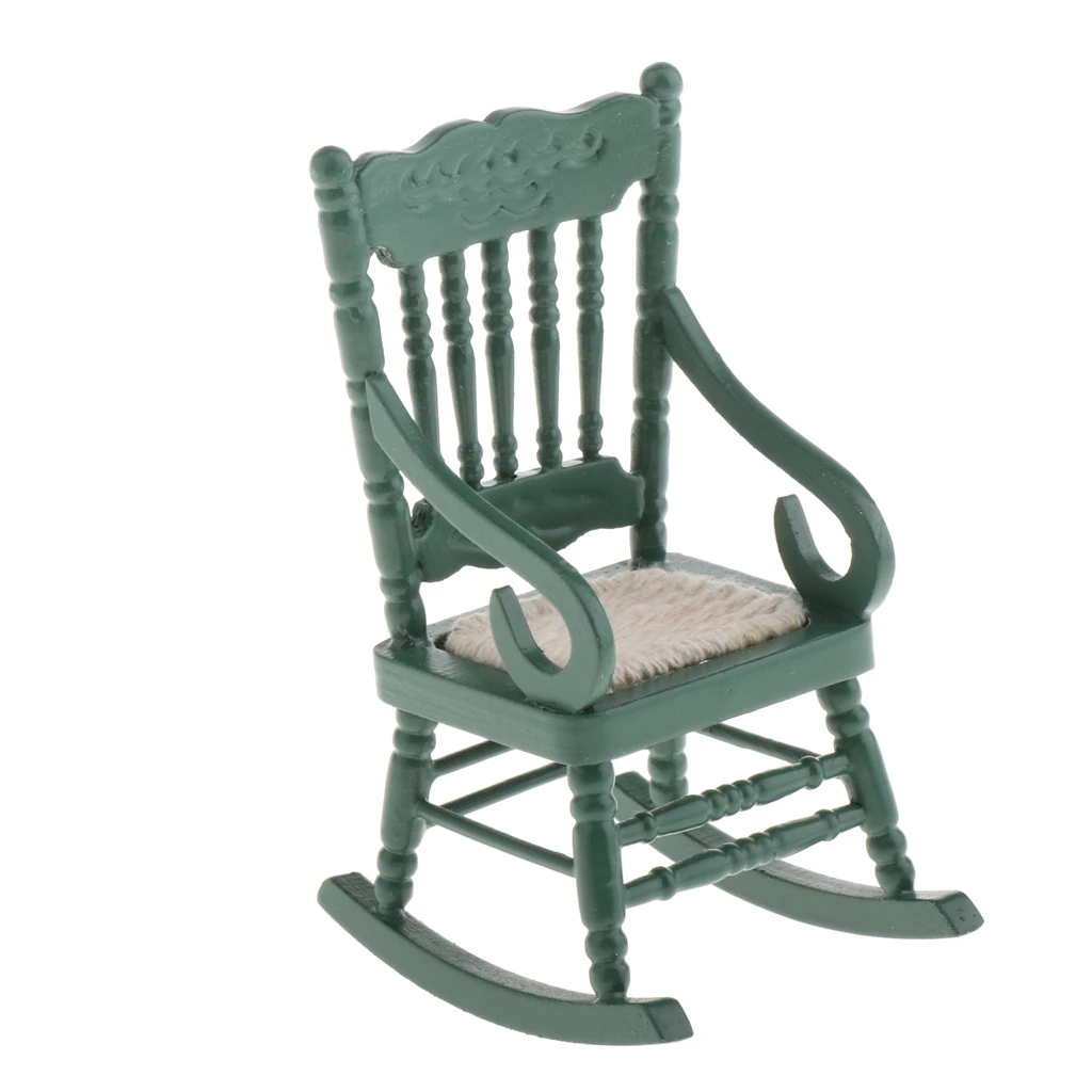 1/12 Scale Wooden Rocking Chair Dollhouse Miniature Furniture ACCS Green