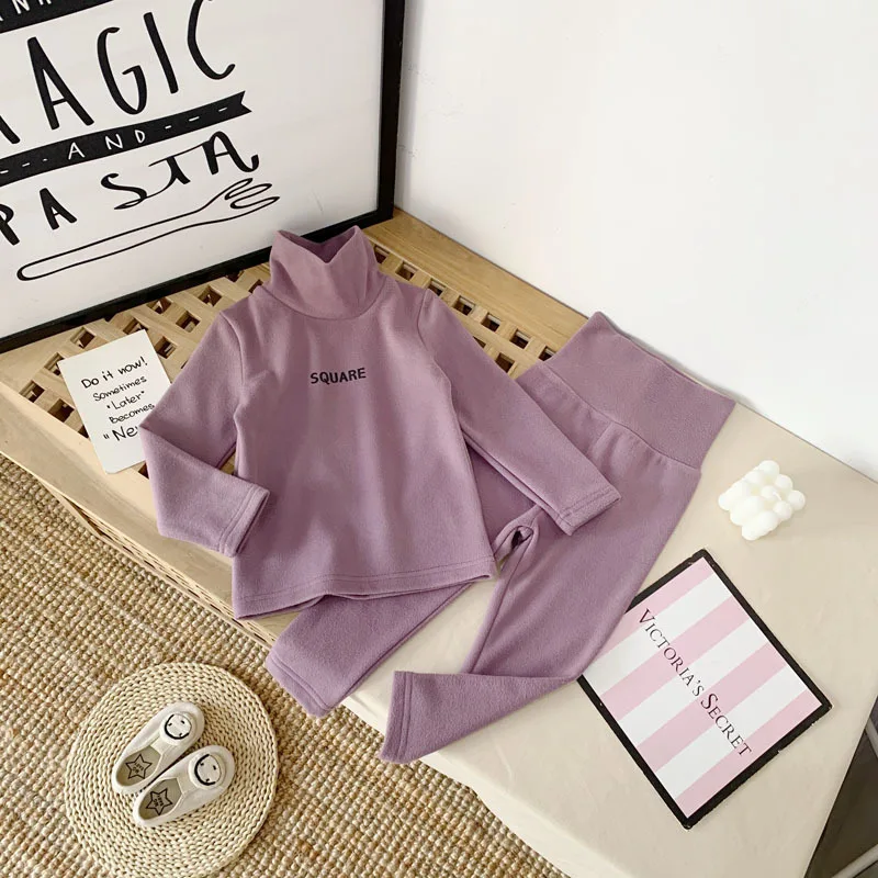 purple1 WLG/зимние пижамные комплекты для мальчиков и девочек из 2 предметов, комплект из плотной вельветовой рубашки с надписью и штанов, Теплые повседневные пижамы для детей детская одежда - Цвет: purple1