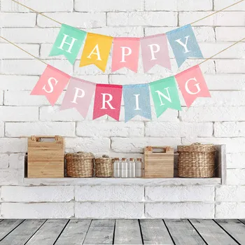 

wholesale European and American spring decoration pull flag color happy spring imitation linen swallowtail flag