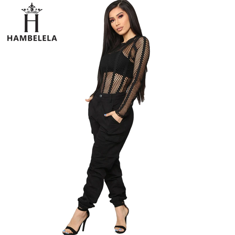 HAMBELELA Sexy Black Red Mesh Bodysuit Womens Hollow Out O-Neck Long Sleeve Body Combinaison Femme Summer Tops Women Overalls (3)