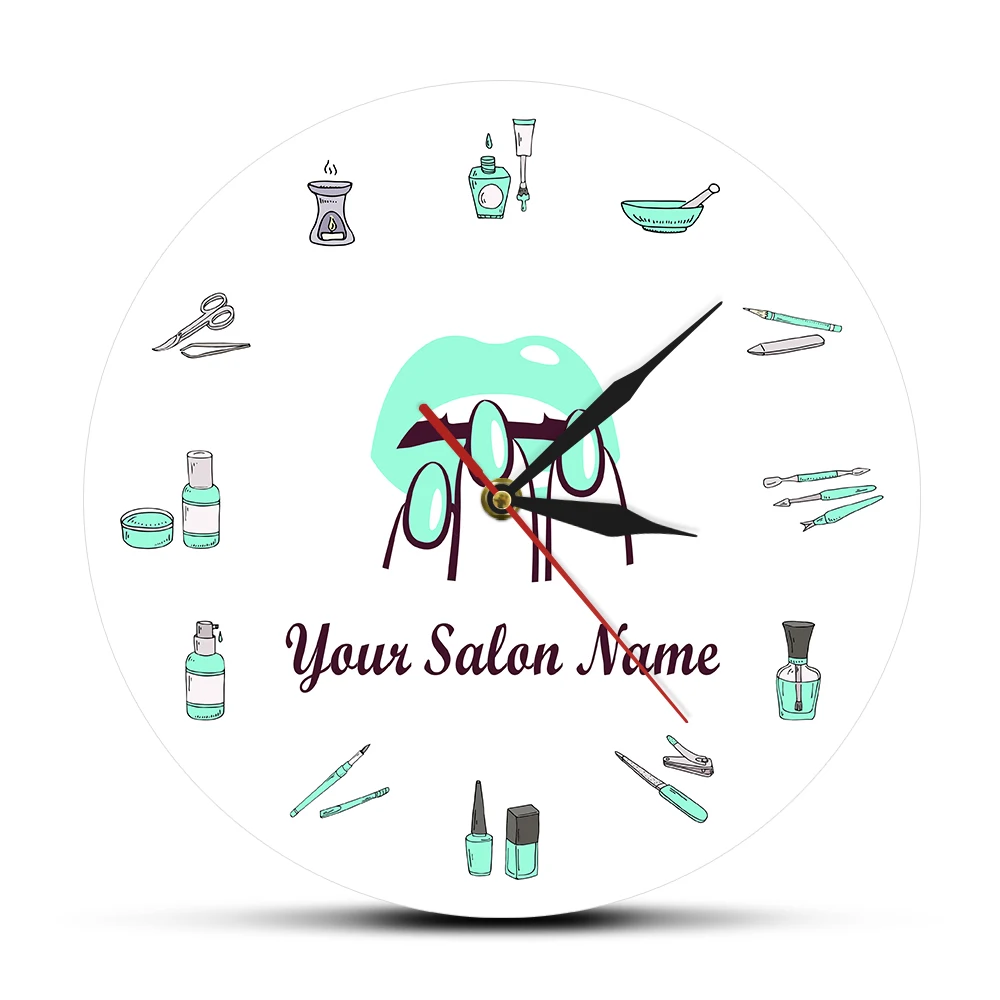 grey clock Beauty Shop Nail Spa Studio Custom Wall Clock Pedicure Salon Tools Artwork Personalized Manicure Name Silent Quartz Wall Clock large kitchen clocks Wall Clocks