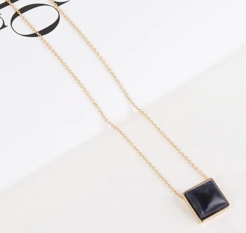 Синий розовый кварц каллаит ожерелье квадратный натуральный камень кулон Золотое ожерелье s геометрические аксессуары ювелирные изделия