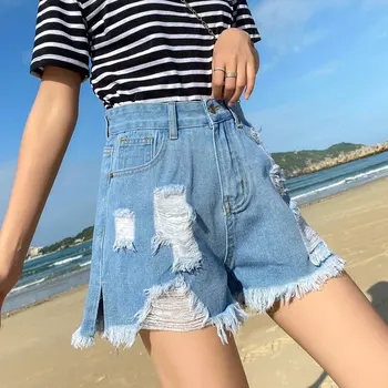 

Hole Denim Shorts Female Summer 2020 New High Waist Loose Wearing Black Was Thin Korean Net Red Bf Hot Tide