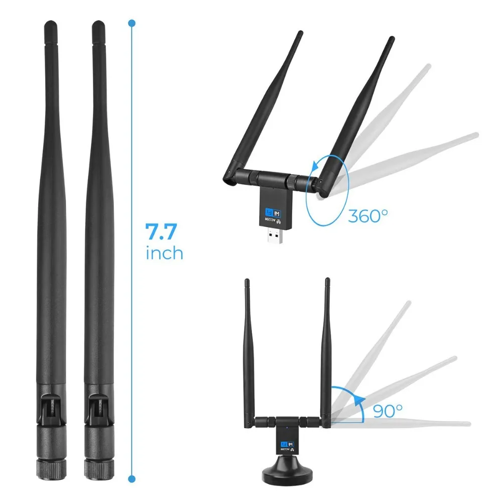 Wireless WiFi Adapter 1200Mbps USB3.0 Dongle 2.4G/5G Long Range Stable Signal Network for Windows XP/10/8//7/Visa/ Mac10.6-10.13