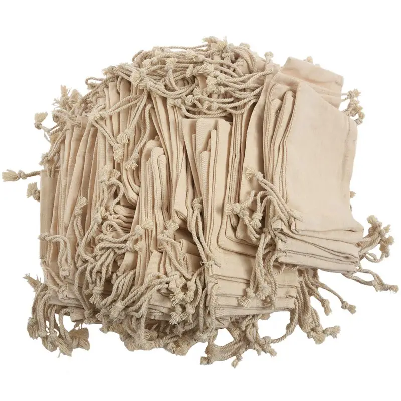 100 pces pequenos 100% algodão cordão sacos 10x15 cm