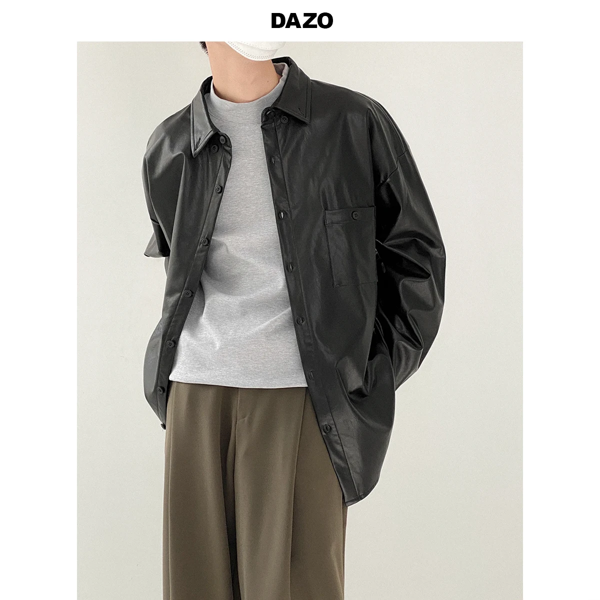 

Leather shirt men's autumn new products Korean version of the trend ins wild thin jacket tide loose shirt