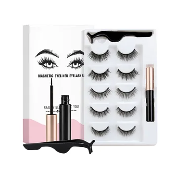 

5 Pairs Of 3D Mink Magnetic Eyeliner Liquid False Eyelashes Set Natural Thick Long Magnet Eye Lashes Makeup Extension Tools